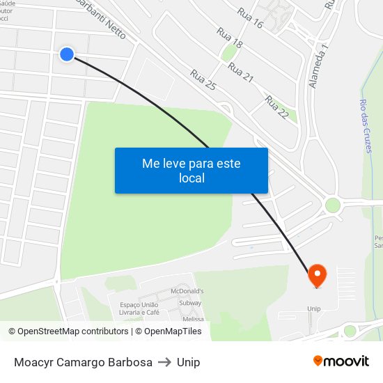 Moacyr Camargo Barbosa to Unip map