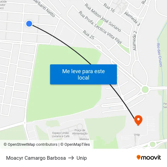 Moacyr Camargo Barbosa to Unip map
