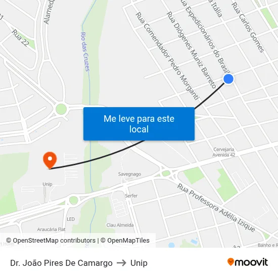 Dr. João Pires De Camargo to Unip map