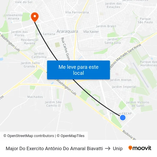 Major Do Exercito Antônio Do Amaral Biavatti to Unip map