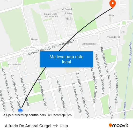 Alfredo Do Amaral Gurgel to Unip map