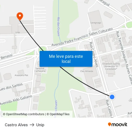 Castro Alves to Unip map