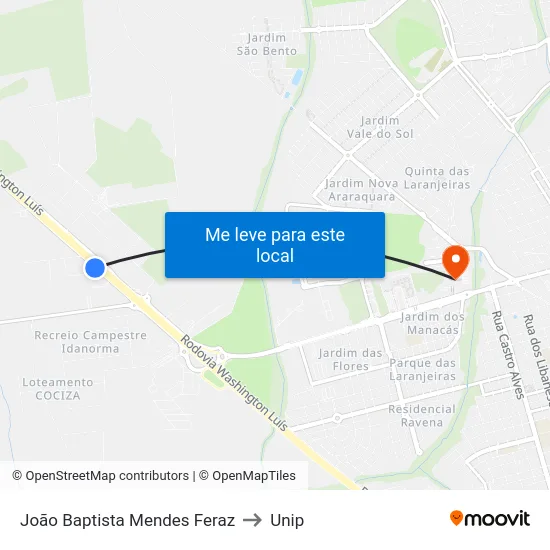 João Baptista Mendes Feraz to Unip map