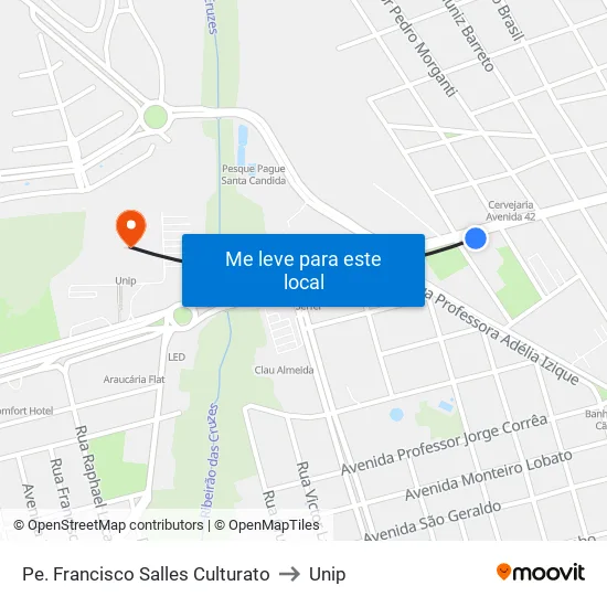 Pe. Francisco Salles Culturato to Unip map