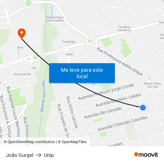 João Gurgel to Unip map