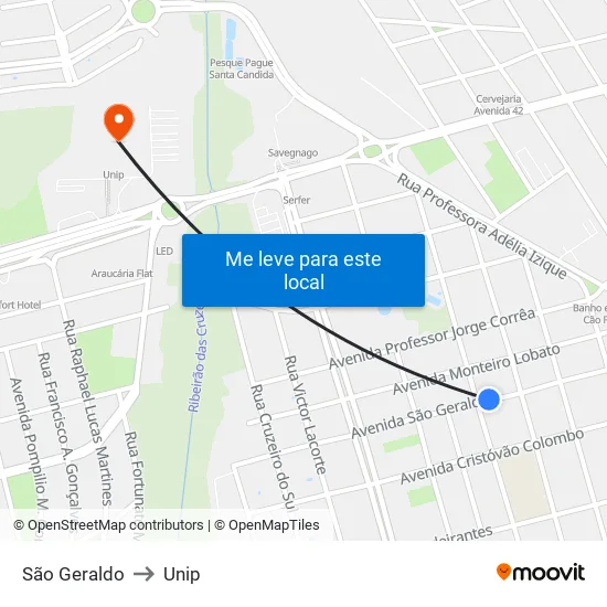 São Geraldo to Unip map