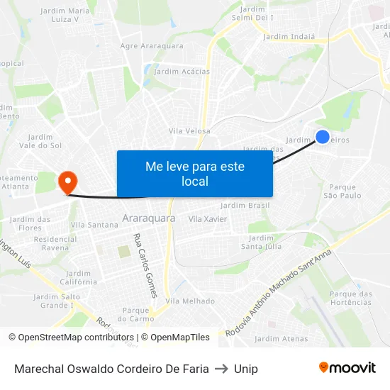 Marechal Oswaldo Cordeiro De Faria to Unip map