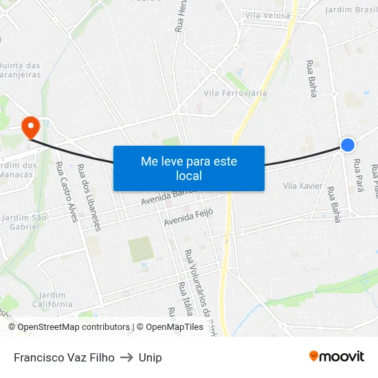Francisco Vaz Filho to Unip map