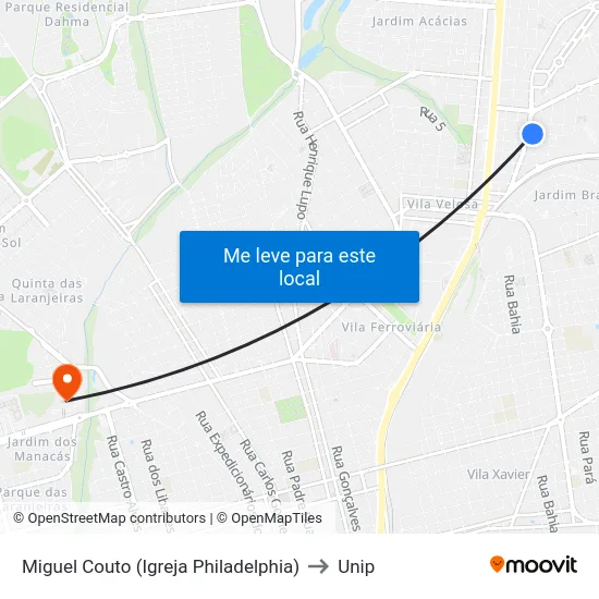 Miguel Couto (Igreja Philadelphia) to Unip map