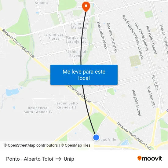 Ponto - Alberto Toloi to Unip map