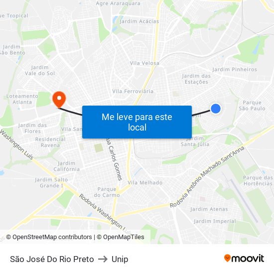 São José Do Rio Preto to Unip map