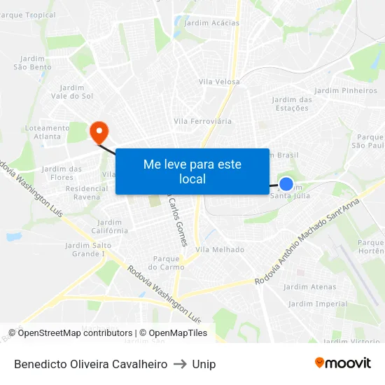 Benedicto Oliveira Cavalheiro to Unip map