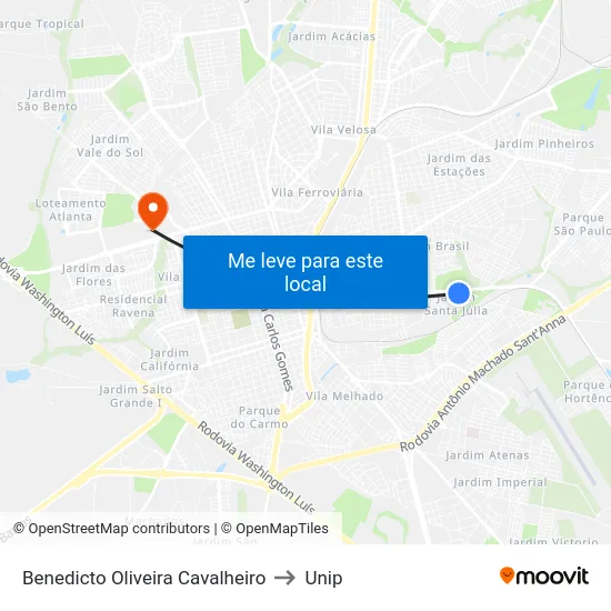 Benedicto Oliveira Cavalheiro to Unip map