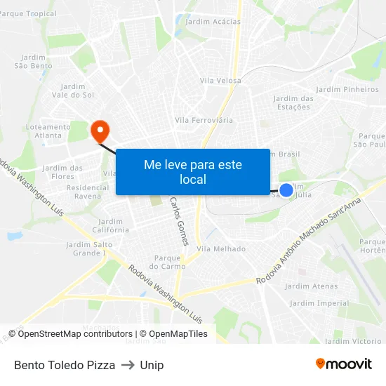 Bento Toledo Pizza to Unip map