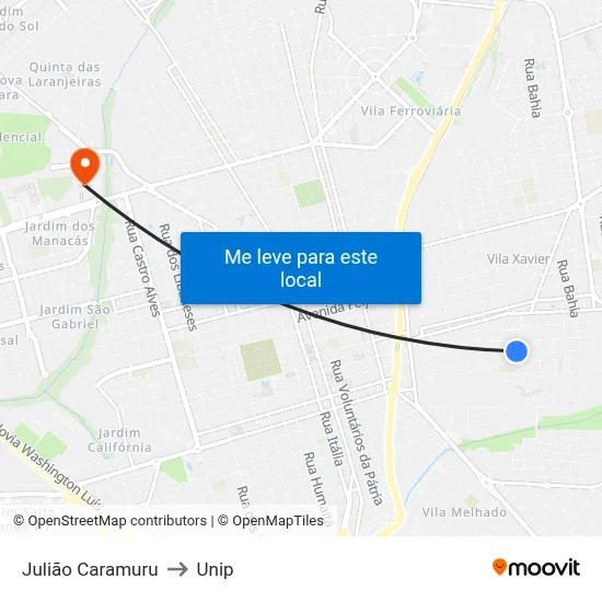Julião Caramuru to Unip map