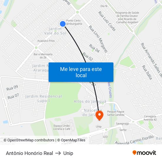 Antônio Honório Real to Unip map