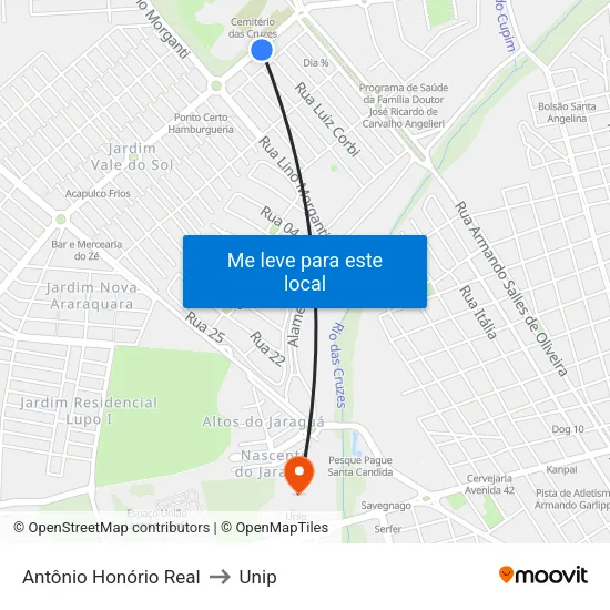 Antônio Honório Real to Unip map