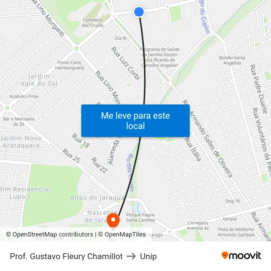 Prof. Gustavo Fleury Chamillot to Unip map