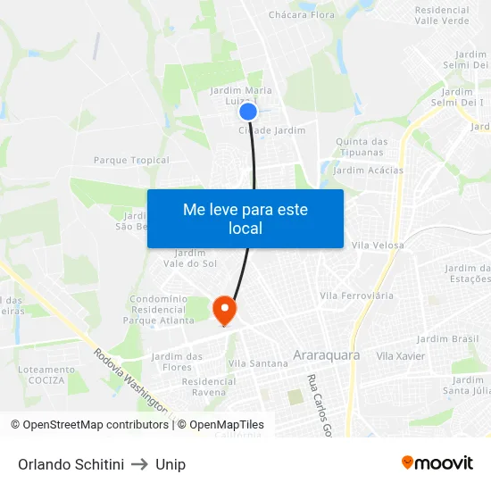 Orlando Schitini to Unip map