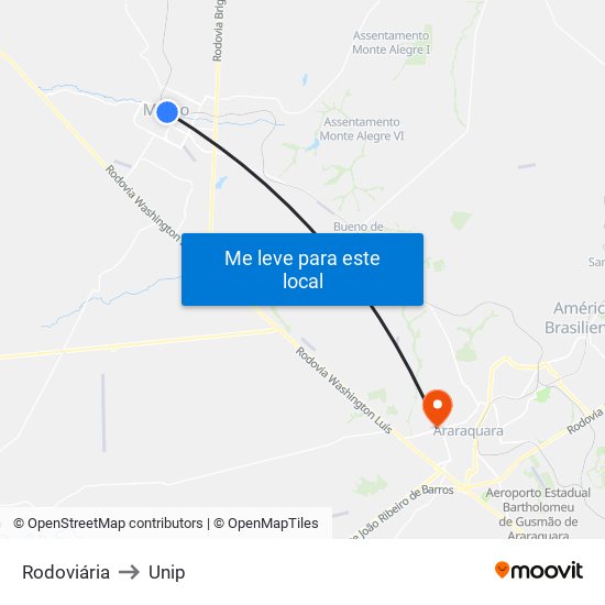 Rodoviária to Unip map