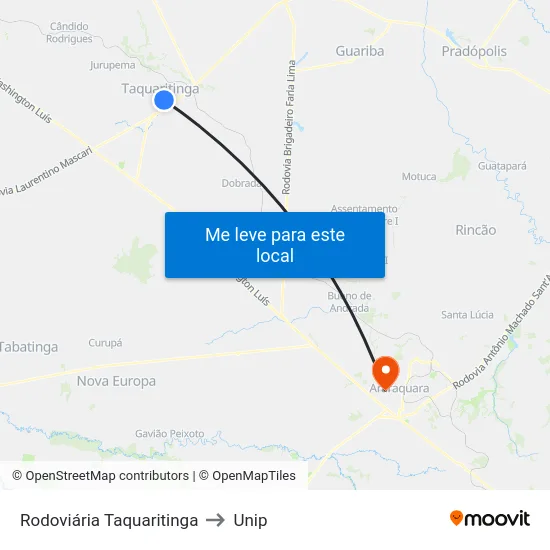 Rodoviária Taquaritinga to Unip map