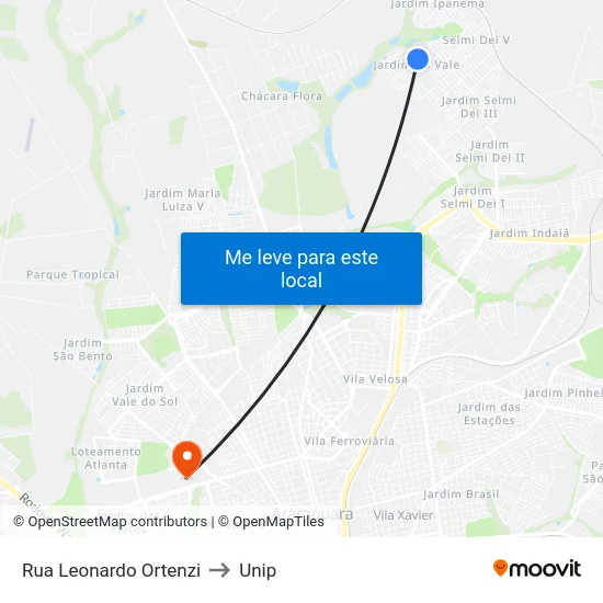 Rua Leonardo Ortenzi to Unip map