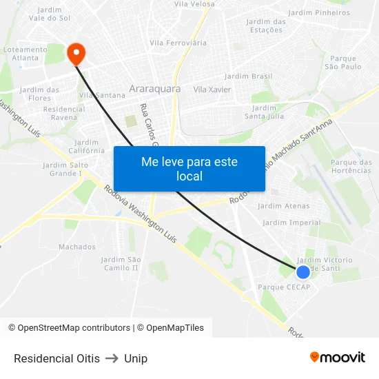 Residencial Oitis to Unip map