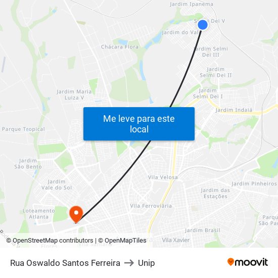 Rua Oswaldo Santos Ferreira to Unip map