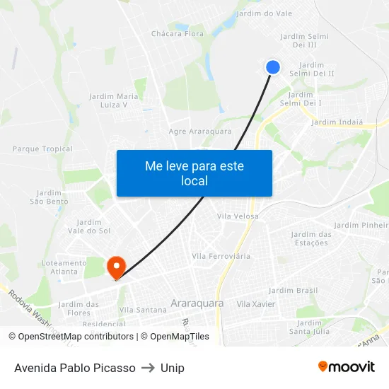 Avenida Pablo Picasso to Unip map