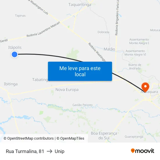 Rua Turmalina, 81 to Unip map