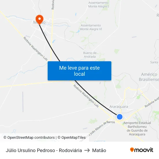 Júlio Ursulino Pedroso - Rodoviária to Matão map