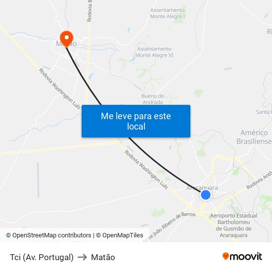 Tci (Av. Portugal) to Matão map