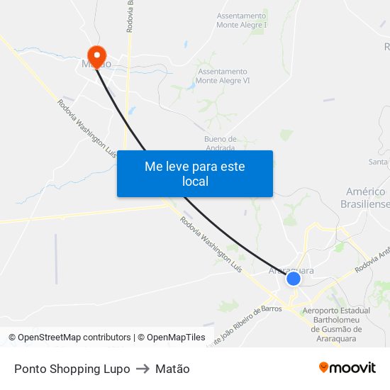 Ponto Shopping Lupo to Matão map