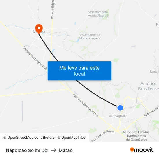 Napoleão Selmi Dei to Matão map