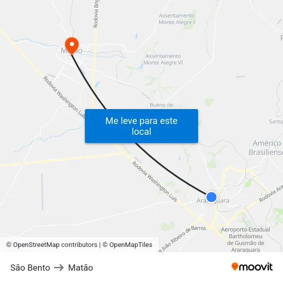 São Bento to Matão map