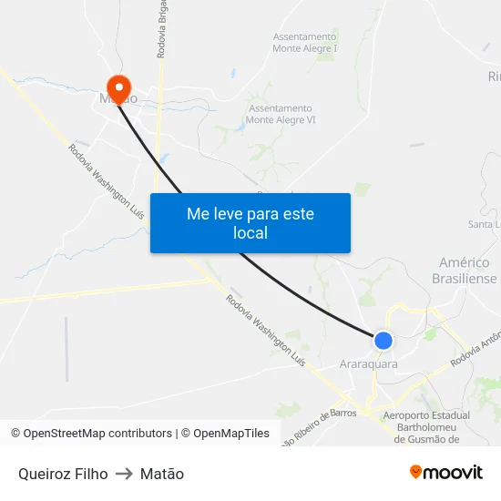 Queiroz Filho to Matão map