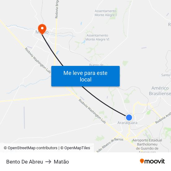 Bento De Abreu to Matão map