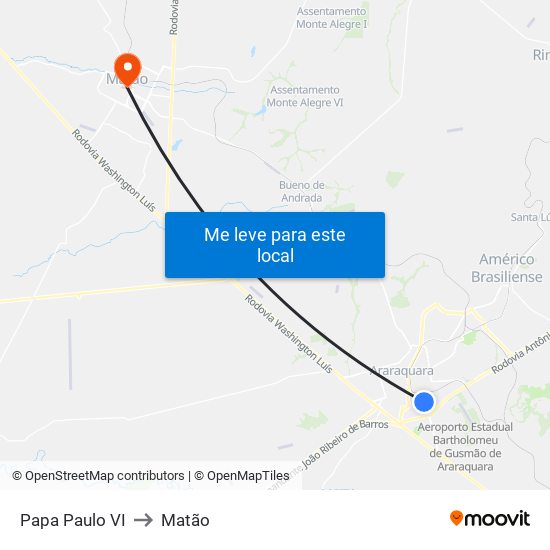 Papa Paulo VI to Matão map