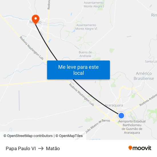 Papa Paulo VI to Matão map