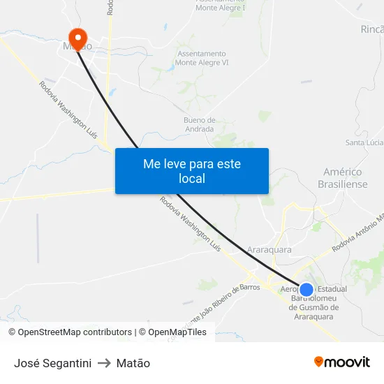 José Segantini to Matão map