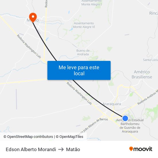 Edson Alberto Morandi to Matão map