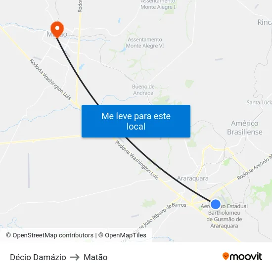 Décio Damázio to Matão map