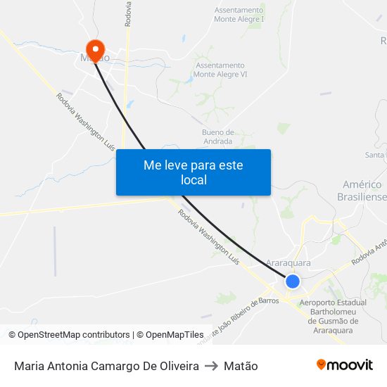Maria Antonia Camargo De Oliveira to Matão map
