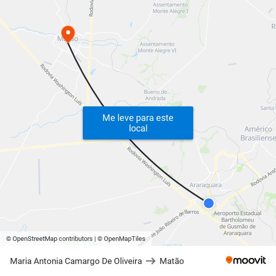 Maria Antonia Camargo De Oliveira to Matão map