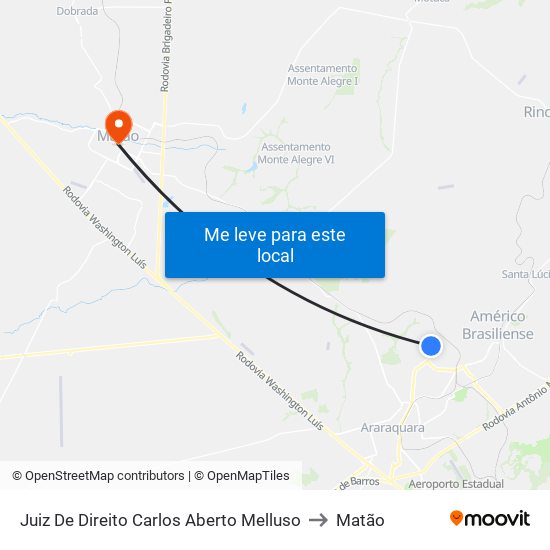 Juiz De Direito Carlos Aberto Melluso to Matão map