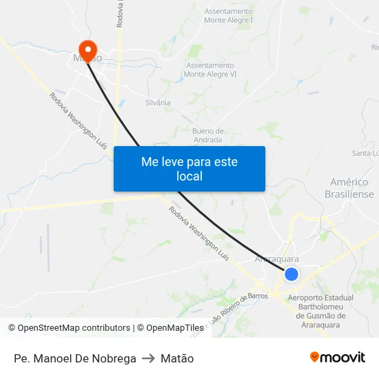 Pe. Manoel De Nobrega to Matão map