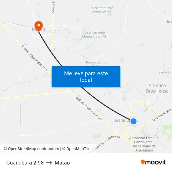 Guanabara 2-98 to Matão map