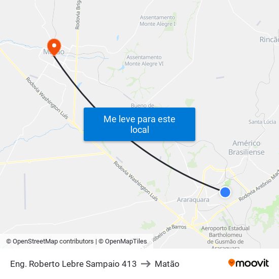 Eng. Roberto Lebre Sampaio 413 to Matão map