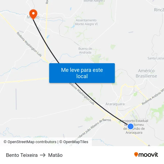 Bento Teixeira to Matão map