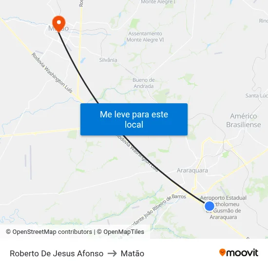 Roberto De Jesus Afonso to Matão map